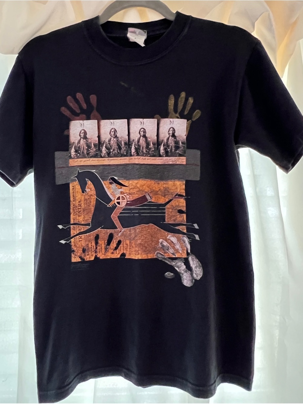 Vintage 90s Hanes Beefy-T Native American Horse Rider Art Graphic Tee S